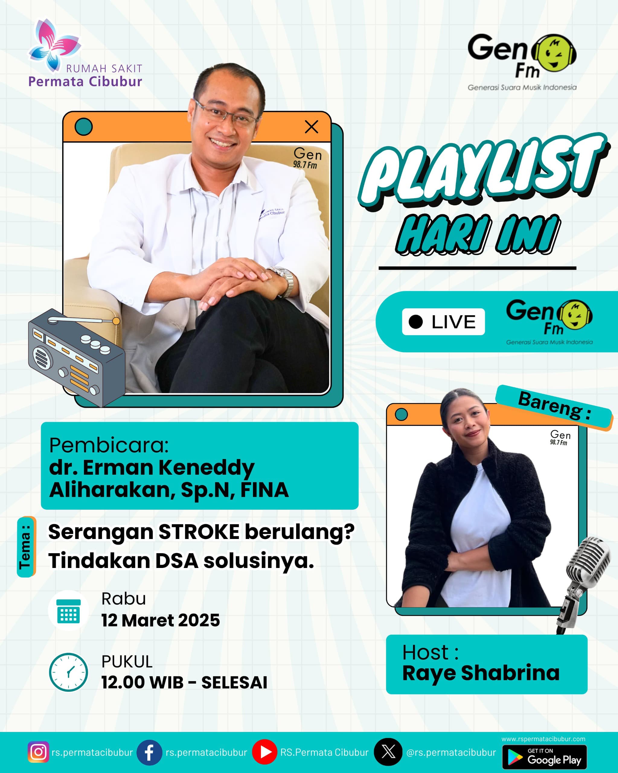 RS Permata Cibubur hadir di segment Playlist Hari Ini radio @gen987fm image